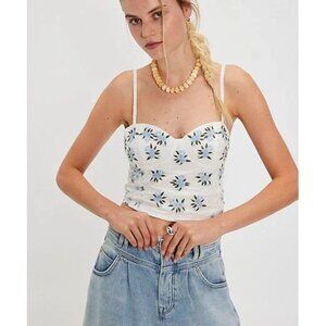 Free People Women's Wild Flowers Embroidered Bustier in Ivory Combo